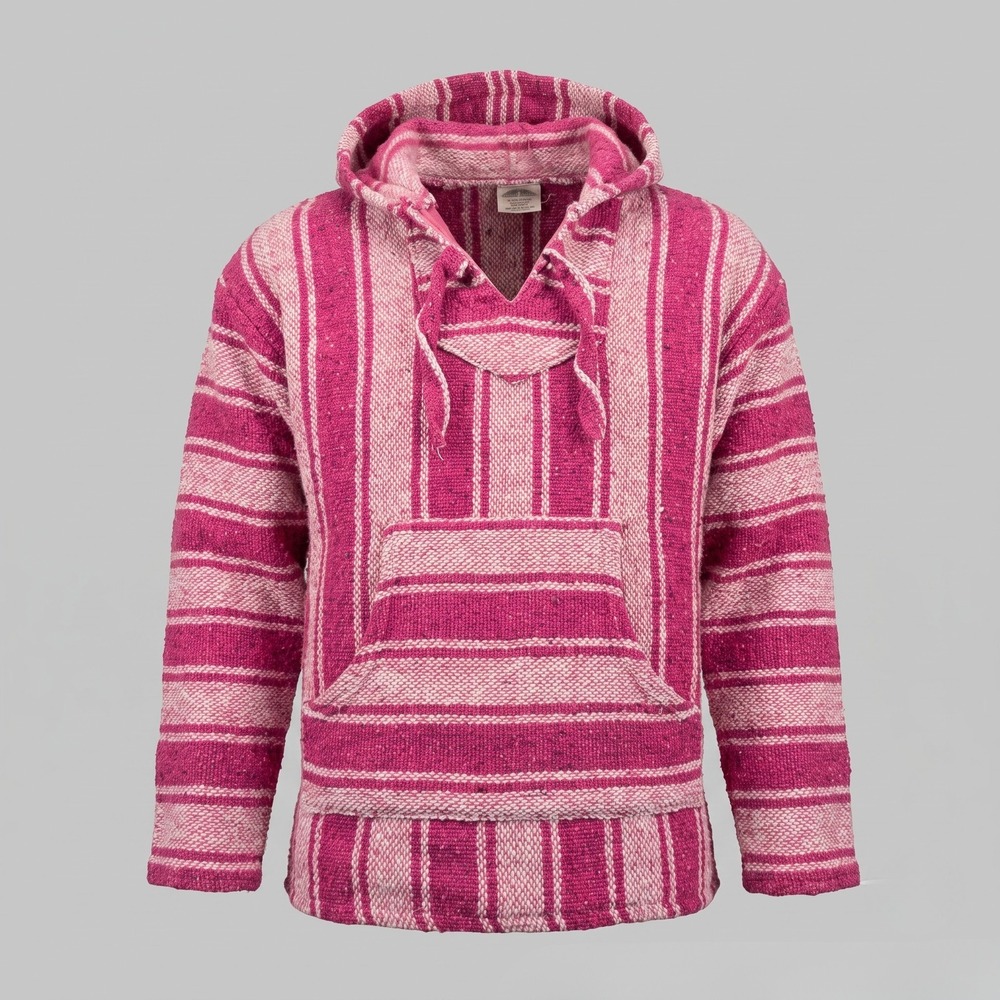 Unbranded Unisex Large Pink Striped Hoodie Baja Drug Rug Pullover Mexican Style